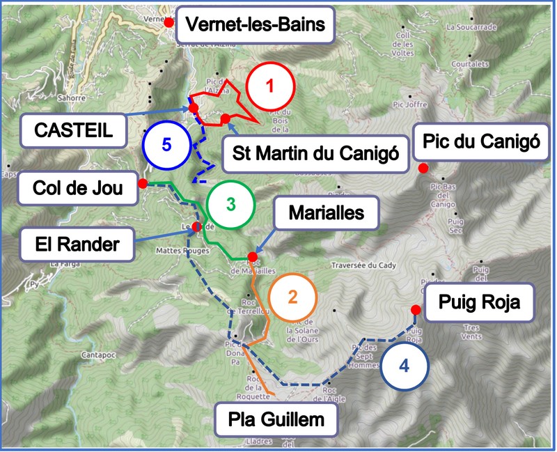 Walks from and near Casteil map