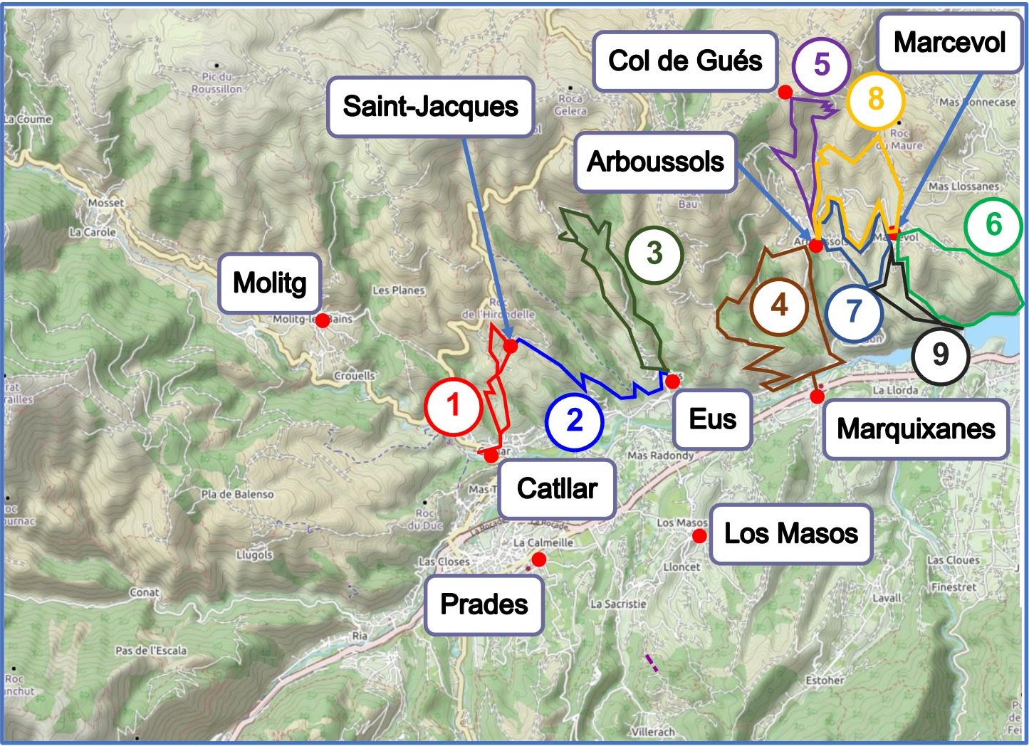 Itinéraires Catllar, Eus et Arboussols carte