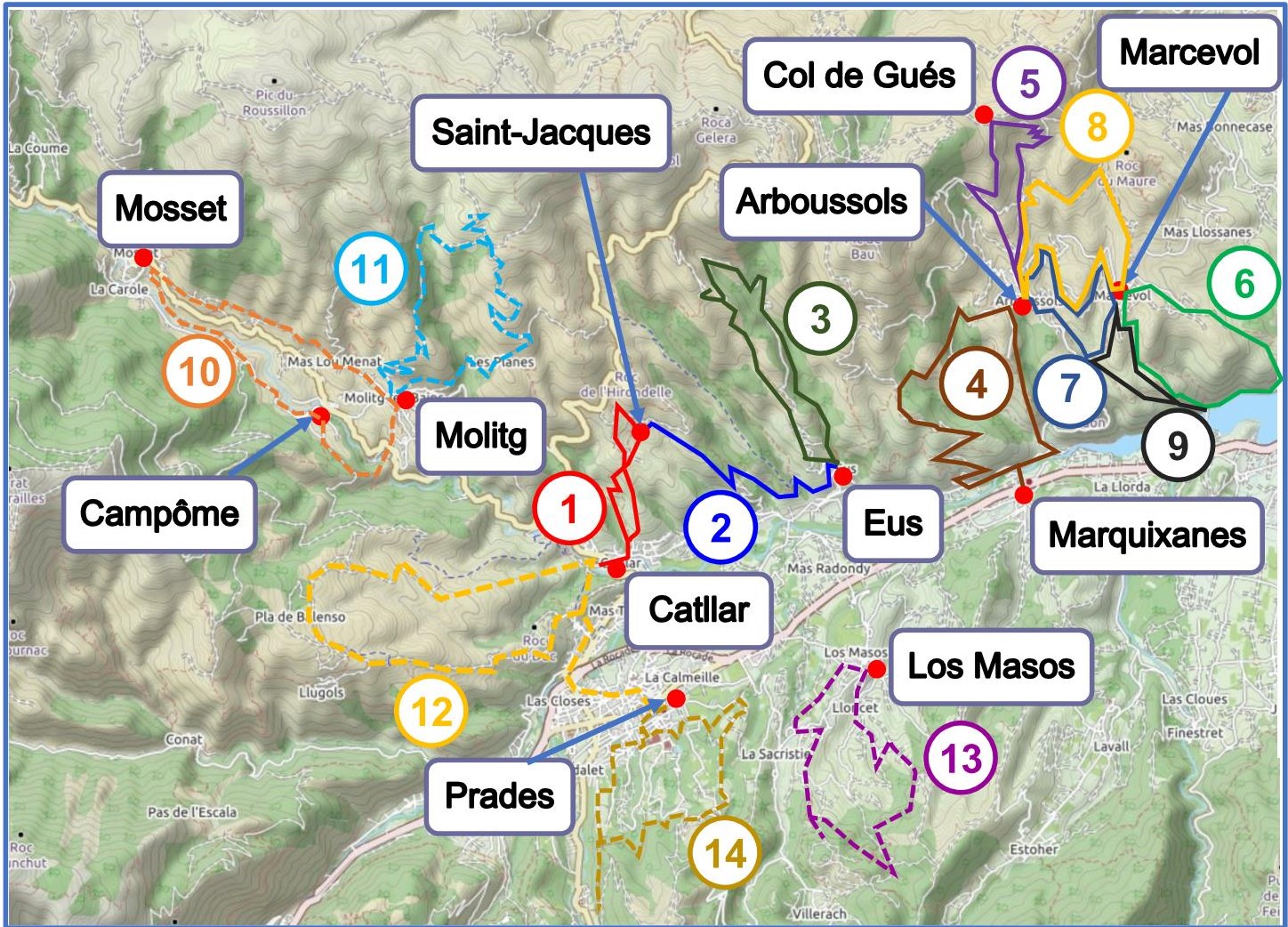 Walks from Catllar, Eus and Arboussols map