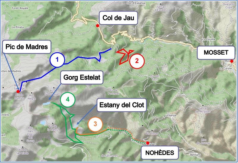 Itinéraires Mosset et Nohèdes carte