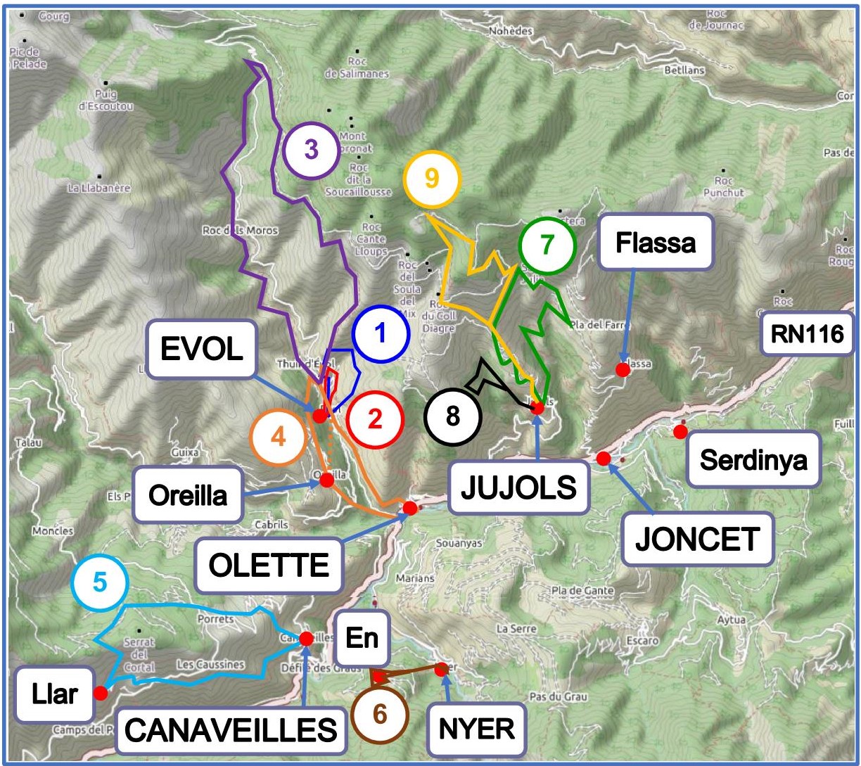 Itinéraires Evol, Olette et Jujols carte