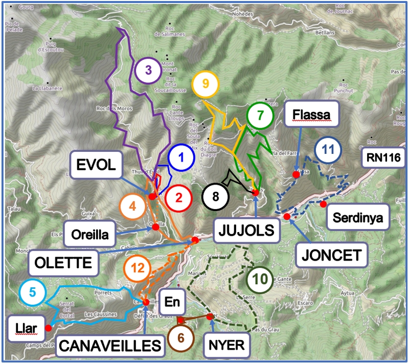 Walks from Evol, Olette and Jujols map