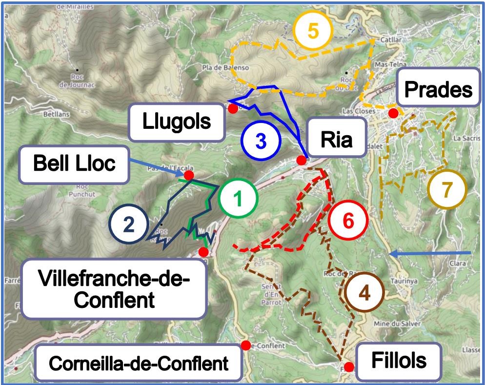 Walks from Villefranche and Ria map