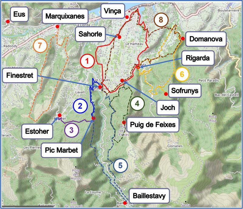 Walks from Vinça, Finestret and Estoher map
